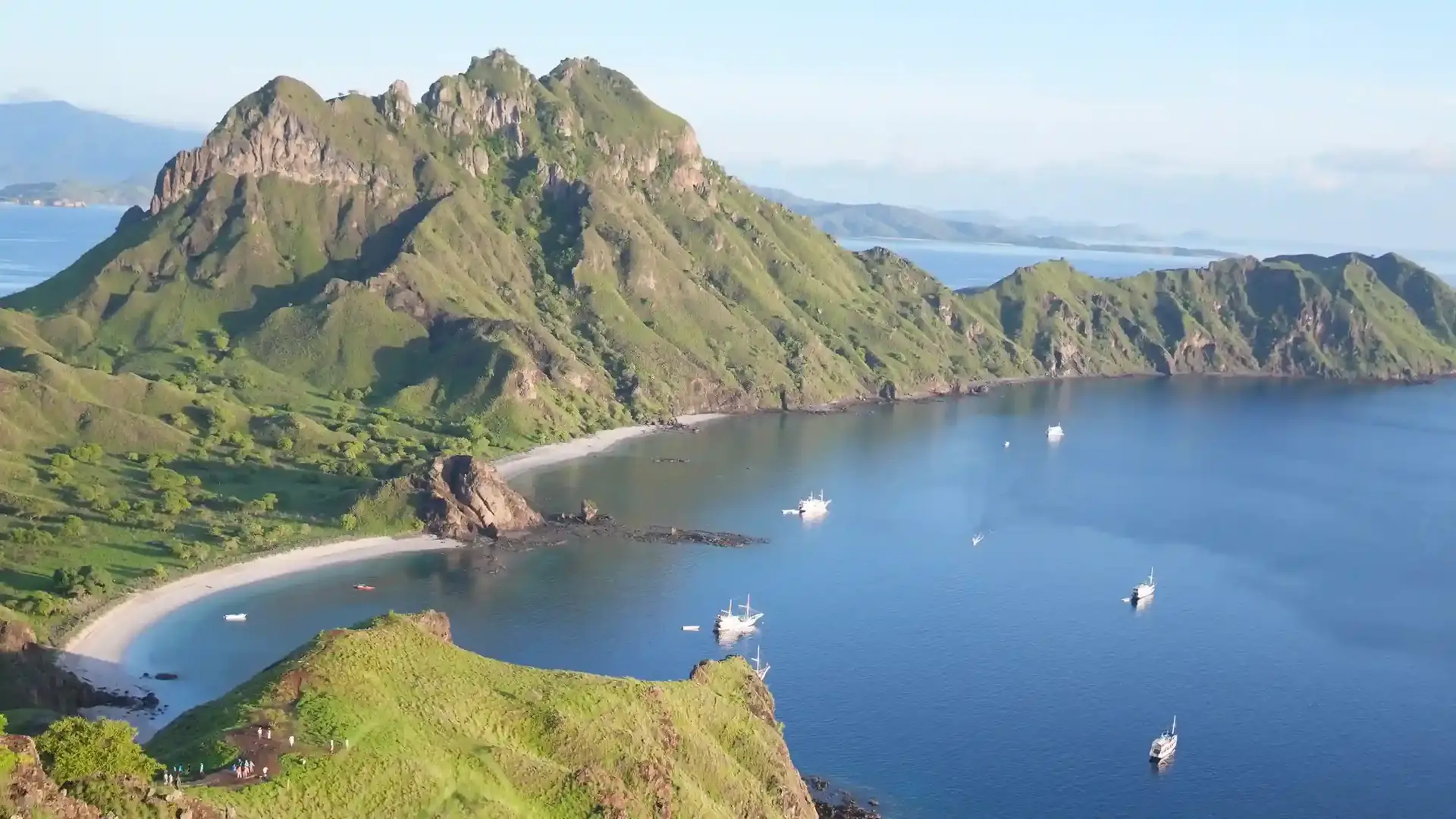Boats anchored in the bay below Padar Island